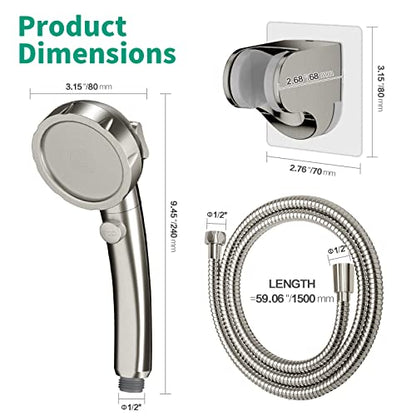 High Pressure Shower Head with Handheld, Brushed Nickel | On Off Shower for RV, Water Saving Shower Head with Stop Button and 3 Modes, Detachable RV Shower Head with Hose and Bracket - color: Brushed Nickel