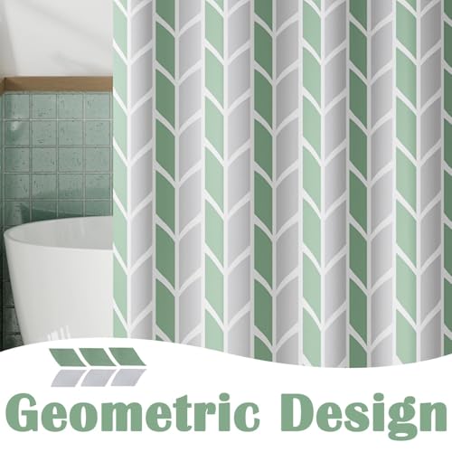 jinchan Green and White Shower Curtain Chevron Arrow Geometric Farmhouse Shower Curtains for Bathroom Waterproof Fabric Shower Curtain Modern Shower Curtain Set with Hooks 70x72 inches - color: Arrow Green, size: 70"W x 72"L (Pack of 1)