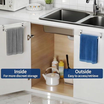 STWWO Over Cabinet Towel Holder, Brushed Dish Towel Rack Bars for Kitchen | 2 Pack Stainless Steel Over The Cabinet Towel Rack, for Kitchen Cabinet Doors Towel Bars - color: Brushed Nickel