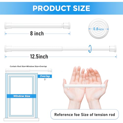 4 Pack Small Spring Tension Curtain Rod 8 to 12.5 Inch, Thin DIY Tension Rods No Drill for Slim Window Cupboard Closet Sidelights, White - color: White, size: 8" to 12.5"-4Pcs