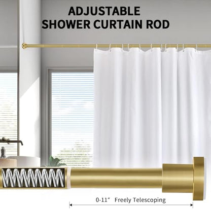 ZYRW Shower Curtain Rod 36-84 Inches (3-7ft) Non Rust Adjustable Shower Rod Spring Tension Non Slip No Drilling Stainless Steel Shower Rods for Bathroom Window - color: Brushed Gold, size: 36"-84"