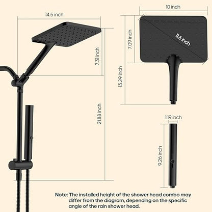 High Pressure Rain Shower Head with Handheld Combo, 10 Inch Square Rainfall Showerhead, Adjustable Slide Bar Dual Shower System, 3 Spray Modes, 59" Stainless Steel Hose, Gold - color: Gold, style: Basic