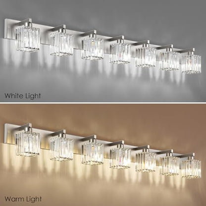 Aipsun Brushed Nickel Bathroom Light Fixtures Crystal Vanity Lighting Fixture Modern Bathroom Vanity Light 7 Light (Exclude Bulb) - color: Brushed Nickel, size: 58 inch