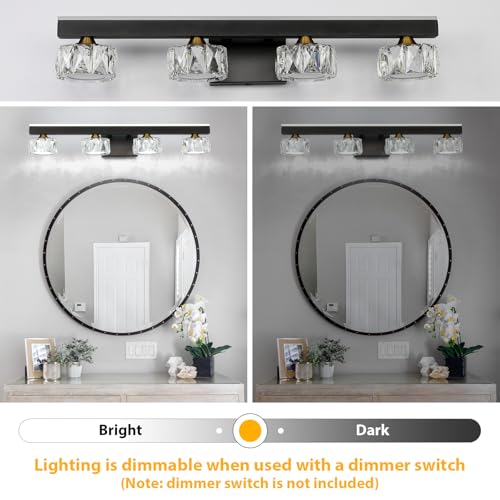 Black Crystal Bathroom Vanity Light Fixtures Over Mirror for Bathroom Lighting (4 Lights)