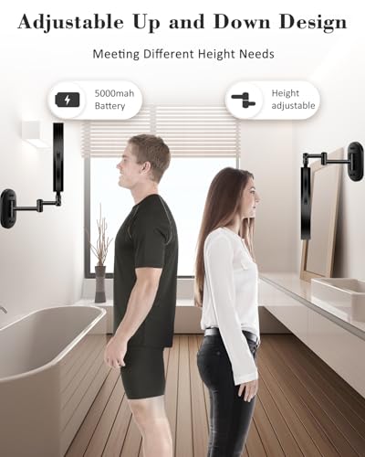 20X 9" Wall Mounted Magnifying Makeup Mirror with Light Height Adjustable | 5000mAh Double Sided Rechargeable LED Lighted Vanity Mirror with Magnification 3 Color Light up Extended Arm 360 Rotation - color: 9inches-black