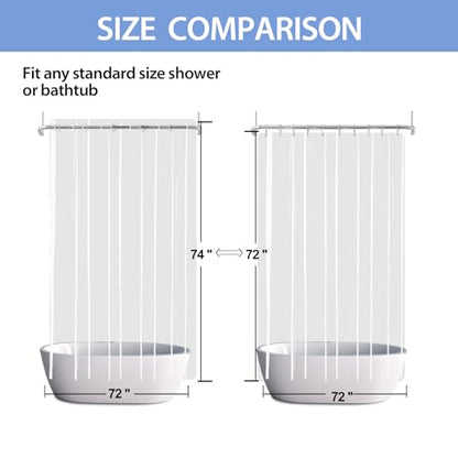 No Hook Clear Shower Curtain Liner PEVA Plastic Waterproof Heavy Duty Bathroom Curtain Hook Free Transparent Shower Liner 72x74 Inches | PEVA Plastic Vinyl Waterproof Bathroom Curtain Hook Free Transparent Shower Liner with bottom Magents - color: Clear,
