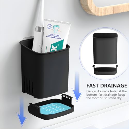 Toothbrush Holder Cup Wall Mounted Drill-Free for Bathroom Shower Electric Toothbrush Toothpaste Razor Holder Removable Waterproof Sturdy Self Draining, Tableware Holder for Kitchen(1pcs&Black) - color: Black-1pcs