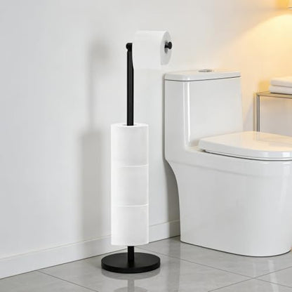 Toilet Paper Holder Stand - Free Standing Toilet Paper Roll Holder for 4 Rolls with Anti-Slip Base Bathroom Organizers and Storage,Black