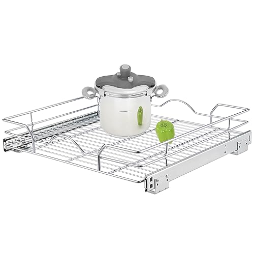 OCG Pull Out Cabinet Organizer (20.75" W x 17" D), Pull Out Shelves 1 Tier, Cabinet Slide Out Shelves for Base Cabinet Organization in Kitchen Bathroom Pantry, Bottom Mount, Chrome Finish - size: 20.75W17D
