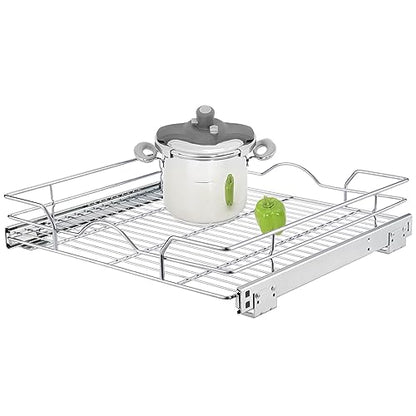 OCG Pull Out Cabinet Organizer (20.75" W x 17" D), Pull Out Shelves 1 Tier, Cabinet Slide Out Shelves for Base Cabinet Organization in Kitchen Bathroom Pantry, Bottom Mount, Chrome Finish - size: 20.75W17D