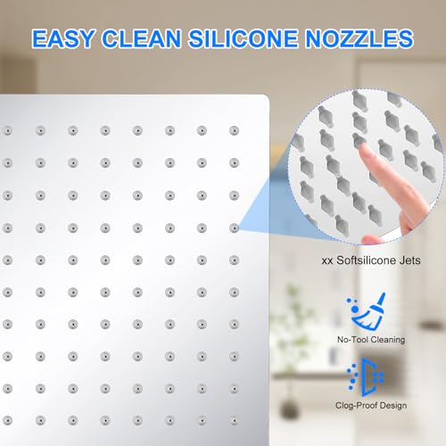 6 Inch Square Rain Shower Head, Renter Friendly High Pressure Fixed Showerhead, Stainless Steel Spa-Like Rainfall Shower Head with Self-Cleaning Nozzles, Wall Mount Chrome Finish - color: Chrome, size: 6 Inch