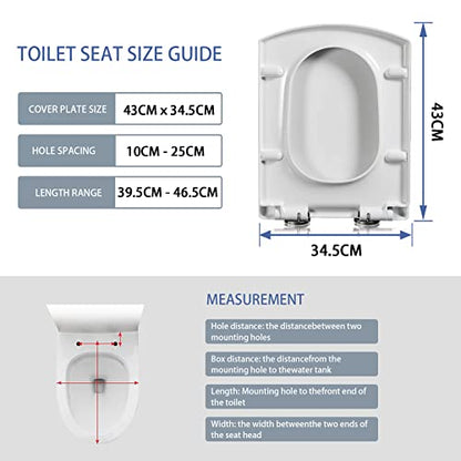 White Quick Release Universal Toilet Seat - Non-Slip, Easy Clean, Stable, Fits Standard Square Toilets, Size: 39.5-46.5 x 34.5cm - size: 39.5~46.5*34.5cm