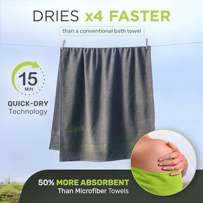 100% Cotton Quick Dry Large Travel Towel - Soft, Thin, Compact, Highly Absorbent, Lightweight Camping Towel for Beach, Gym, Bath, Shower, Swimming, Pool, Dorm, RV - Gray - color: Grey Large