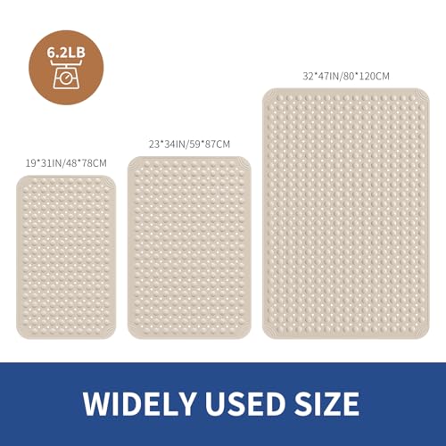 OTHWAY Extra Large Shower Mat 47"x 32", TPE Non Slip Shower Mat for Shower Stall, Inside Walk in Shower Mats with Drain Holes Suction Cups, Anti-Slip for Elderly (Apricot) - color: Apricot