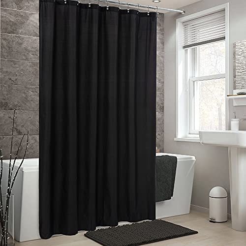 ALYVIA SPRING Waterproof Fabric Shower Curtain Soft Hotel Quality - 3 Magnets at Bottom, Premium Black Shower Curtain Liner for Bathroom, Light-Weight Cloth & Washable - 72x72, Black - color: Black, size: 72"W x 72"L (Pack of 1)