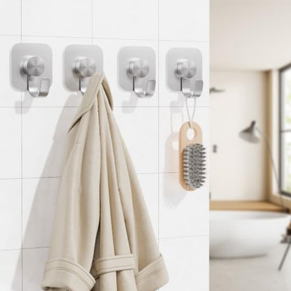Aikzik 4 Pack Large Heavy Duty Wall Hooks - 26lb Max, Stainless Steel Adhesive Towel Hooks for Hanging Towel, Coat, Robe, Sticky Towel Holder for Wall Mount in Bathroom, Kitchen, Shower, Door - Silver - color: Silver