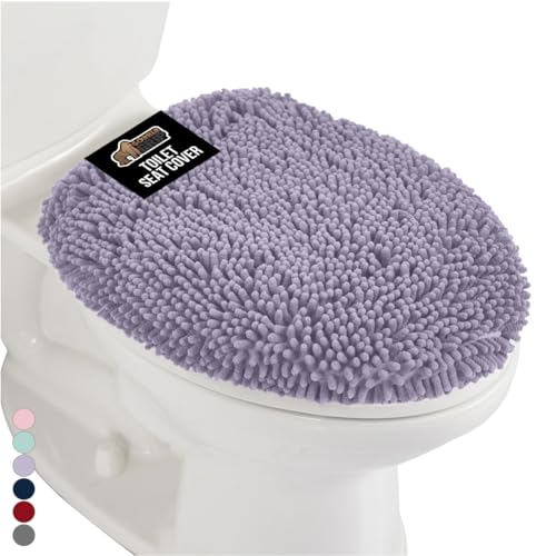 GORILLA GRIP Soft Chenille Bathroom Toilet Lid Cover, Machine Washable Seat Covers, 19.5x18.5, Stays in Place Rubber Backing, Fits Most Round, Elongated and Oblong Lids, Accessories Decor, Lt Purple - color: Light Purple, style: Chenille