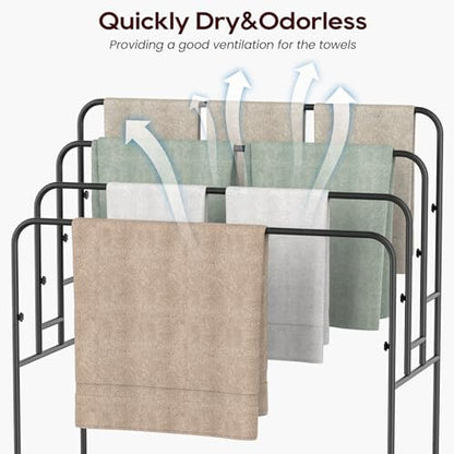 44" Extra Large Free Standing Towel Rack,4 Tier Outdoor Pool Towel Holder | Versatile Blanket and Quilt Rack Stand for Living Room, Bathroom, Bedroom, Beach, Hot Tub, Gym and Pool Area Outside - size: 4 Tier-Standard