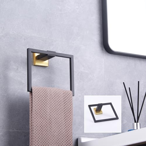 GERZWY Bathroom Hardware Hand Towel Holder SUS 304 Stainless Steel Towel Ring for Bath Kitchen Garage Heavy Duty Wall Mounted (Black & Gold) JG1906-BD - color: Black & Gold