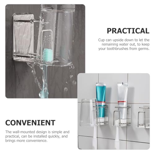 LIFKOME Wall Mounted Toothbrush Holder and Toothpaste Holder 304 Stainless Steel Nail-Free Bathroom Organizer with Rinsing Cup for Home and Travel
