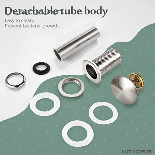 KOKOSIRI Pop Up Sink Drain with Strainer Basket, Brushed Nickel Bathroom Sink Drain with Detachable Hair Catcher Anti Clogging for Vanity Vessel Sink Without Overflow, C1002BR - color: Brushed Nickel