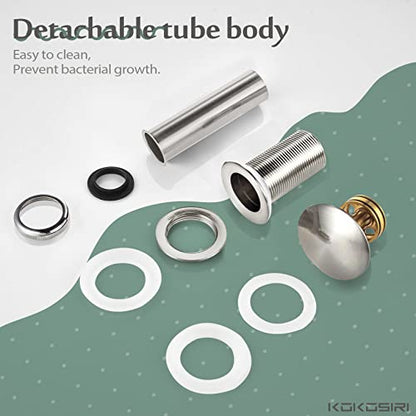 KOKOSIRI Pop Up Sink Drain with Strainer Basket, Brushed Nickel Bathroom Sink Drain with Detachable Hair Catcher Anti Clogging for Vanity Vessel Sink Without Overflow, C1002BR - color: Brushed Nickel