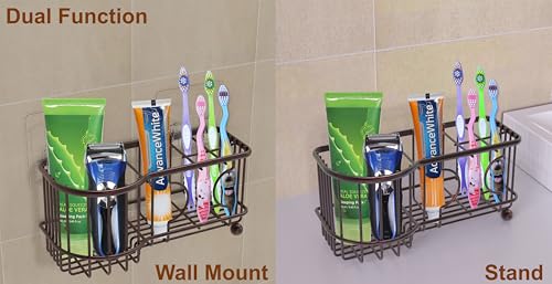 Simple Houseware 6 Slots Toothbrush Holder Adhesive Wall Organizer, Bronze - color: Bronze, size: Wall-Mounted / Freestanding
