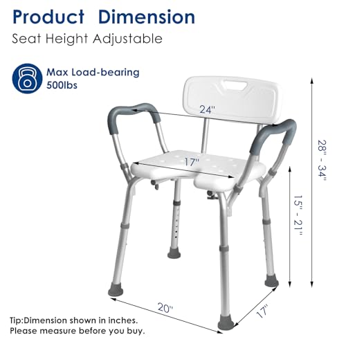 Shower Chair with Arms and Back Heavy Duty 330lbs, Shower Chair for Inside Shower, Shower Seat for Inside Shower Bathroom Chair with Cutout Seat & Cold-Proof Pads, Tools-Free Assembly - color: Blue Pad-large