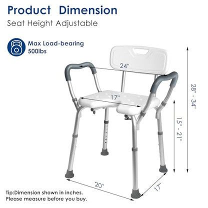 Shower Chair with Arms and Back Heavy Duty 330lbs, Shower Chair for Inside Shower, Shower Seat for Inside Shower Bathroom Chair with Cutout Seat & Cold-Proof Pads, Tools-Free Assembly - color: Blue Pad-large