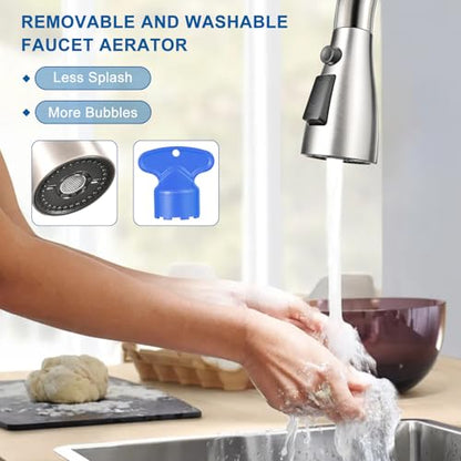 Kitchen Faucet Head Replacement, Premium 3 Function Pull Down Spray Head with 9 Adapters, Kitchen Sink Faucet Head Compatible with American Standard, Moen/Delta Faucets, Brushed Nickel - color: Brushed Nickel