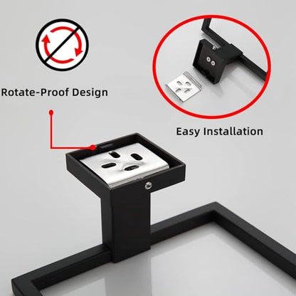 Towel Ring Stainless Steel Square Towel Rack Bathroom Vanity Towel Hanging Ring Hand Towel Holder for Bathroom Wall Hand Towel Holder -Towel Ring Black