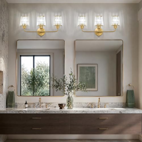 Brushed Gold Vanity Lights, 3-Light Crystal Bathroom Light Fixtures | Modern Bathroom Vanity Light E26 Wall Light over Mirror (Exclude Bulb) - color: Brushed Gold, size: 3-Light