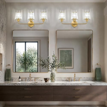 Brushed Gold Vanity Lights, 3-Light Crystal Bathroom Light Fixtures | Modern Bathroom Vanity Light E26 Wall Light over Mirror (Exclude Bulb) - color: Brushed Gold, size: 3-Light