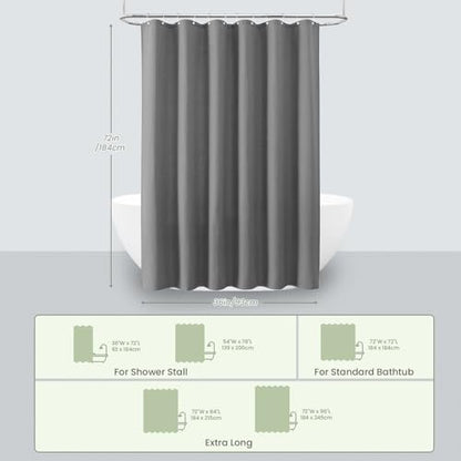 Inhousolu Fabric Shower Curtain, Waffle Weave 230 GSM Polyester, Weighted Hem, Metal Hooks Included, Water Repellent Washable, 36 x 72 Inch, Gray - color: Grey, size: 36"W x 72"L (Pack of 1)