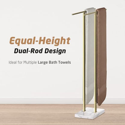 KES Brushed Gold Standing Towel Rack, 37" H, Heavy Marble Base, Bathroom | Brushed Finish, T-Bar Design, Hangs Large Towels, Anti-Slip Pads, Easy No-Drill Assembly - color: Gold, size: 37" H (Equal-height)