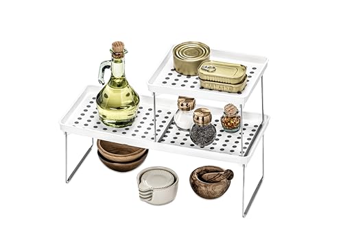 madesmart Classic Stacking Shelf, White | non slip feet, rounded corners, vertical space, stackable design, stable platform, spices cans jars, woman owned - size: Small