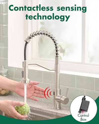 AIMADI Touchless Kitchen Faucet with Pull Down Sprayer,Brushed Nickel | Motion Sensor Kitchen Sink Faucet,Smart Hands Free,Stainless Steel Spring Faucets for Farmhouse RV Utility Sink - color: Brushed Nickel-1