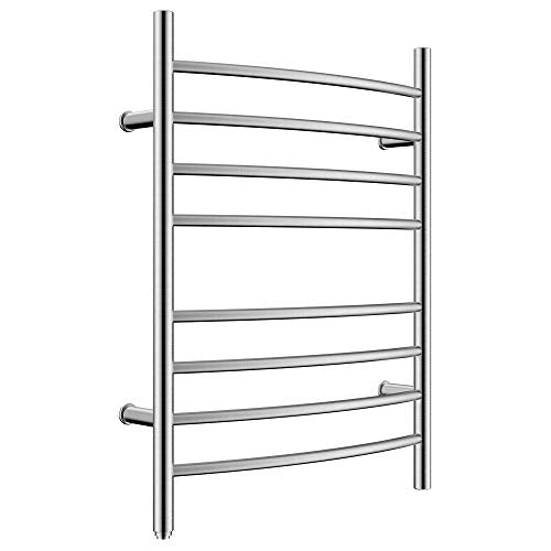 8-Bar Towel Warmer, Heated Towel Rack, Plug-in, Brushed | 304 Stainless Steel Curved 8-Bar Wall-Mounted Towel Warmer With Plug-In Installation Only For Bathrooms - color: Brushed