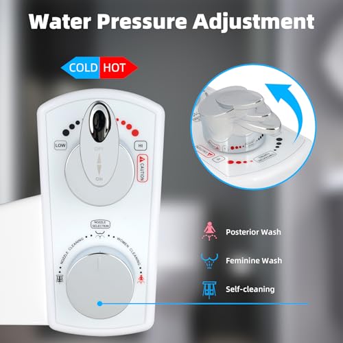 Hibbent Bidet Attachment for Toilet, Hot and Cold Water Spray Non-Electric Dual Nozzle for Frontal & Rear Wash, Adjustable Water Pressure Control, Self Cleaning Water Sprayer, White - color: White