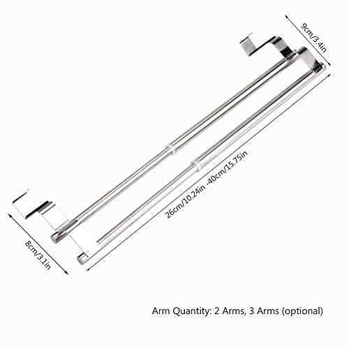 Kitchen Retractable Towel Holder, Stainless Steel Adjustable Double Over Cabinet Door Drying Kitchen Towels Hanger Bar Rack for Homes, Apartments, Condos Bathroom or Kitchen
