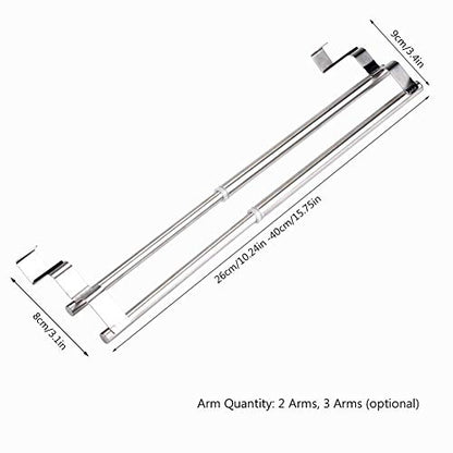 Kitchen Retractable Towel Holder, Stainless Steel Adjustable Double Over Cabinet Door Drying Kitchen Towels Hanger Bar Rack for Homes, Apartments, Condos Bathroom or Kitchen