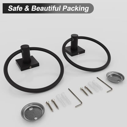 BGL Towel Ring Black Matte Modern Hand Towel Ring 2 Packs for Bathroom Wall Mounted Bathroom Towel Holder Bathroom Towel Rack - color: Matte Black, size: SQUARE