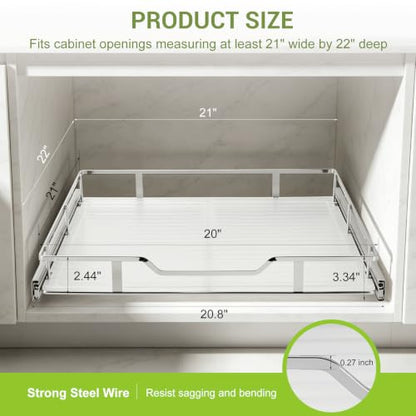 Pull Out Cabinet Organizer 20" W X 21" D, Chrome | Pull Out Drawers for Cabinets, Slide Out Drawers for Kitchen Cabinet Organizer, Cabinet Drawers Slide Out