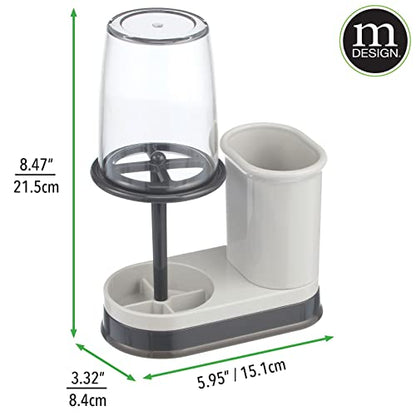 mDesign Plastic Toothpaste and Toothbrush Holder Center with Cup/Cover - Organizer for Bathroom Vanity Countertop - Holds Paste, Floss, Accessories - Hyde Collection - Light Gray/Charcoal - color: Light Gray/Charcoal Gray