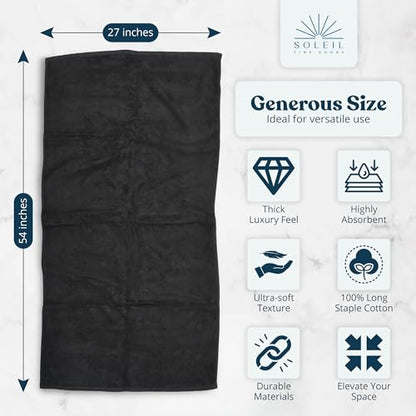 Soleil Fine Goods Luxurious 800 GSM 100% Cotton Bath Towel Set (4-Pack, 27x54) - Heavyweight & Ultra Absorbent, Plush Softness for Bathroom | Hotel & Spa Quality Luxury Towels- Charcoal - color: Charcoal