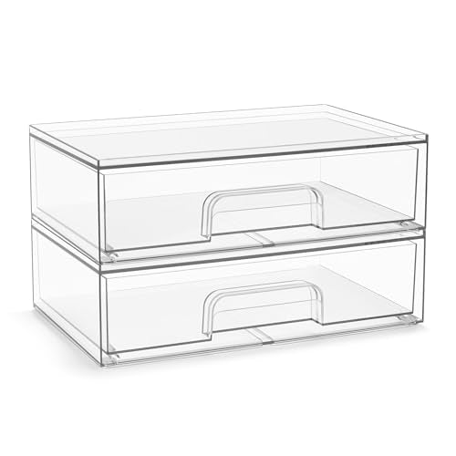 Sorbus Acrylic Storage Containers - 2 Pack, Stackable Storage Bins Set for Bathroom Organization - Clear Acrylic Drawer Organizers - Makeup Case Pull-Out Drawers (12.1’’ Wide) - size: 2 Pack, 12.1’’ Wide