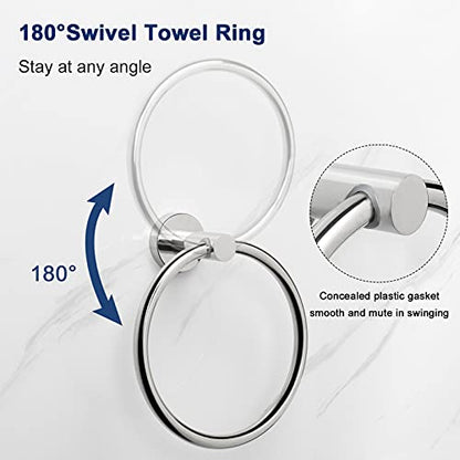 NearMoon Bath Towel Ring, Bathroom Hardware Accessories-Thicken Stainless Steel Hand Towel Holder for Bathroom, Modern Round Towel Hanger Wall Mounted (Chrome, 1 Pack) - color: Chrome