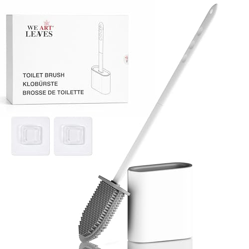 Toilet Brush Silicone and Holder Set – Pack of 1 Wall Mounted Toilet Brush White – Long Non-Slip Handle, Flexible Bristles for Easy Cleaning – Modern Toilet Scrubber Brush - color: White, size: Pack of 1