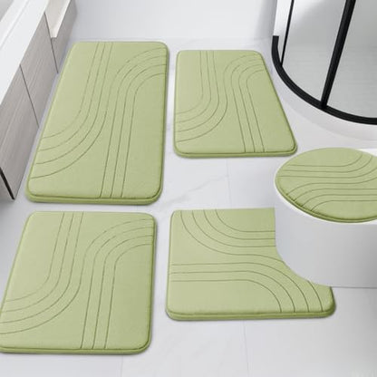Bathroom Rug Set, Soft Non Slip Memory Foam Bath Mats, Extra Thick, Machine Washable, Green - color: Green-2, size: 5 pieces