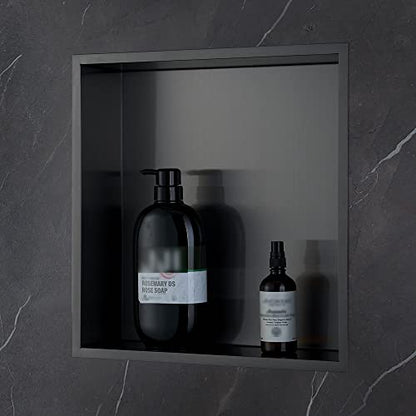 Shower Niche, 14"x14" No Tile Needed, The Insert Storage Square Shower Shelf is Easy to Install, Stainless Steel, Black grey - size: 14"x14"